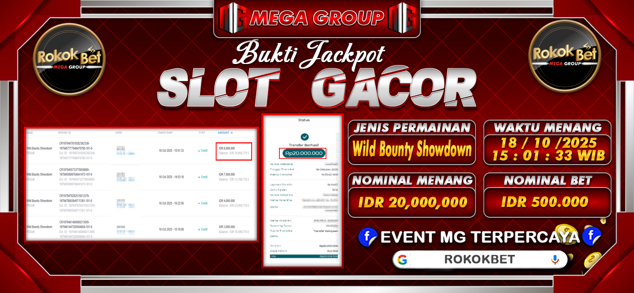 Bukti JP situs Rokokbet hari Sabtu, 18 Oktober 2025
