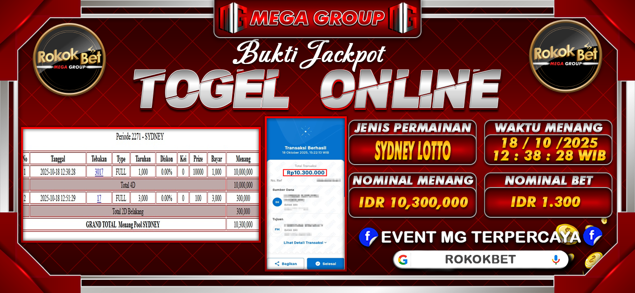 Bukti JP situs Rokokbet hari Sabtu, 18 Oktober 2025