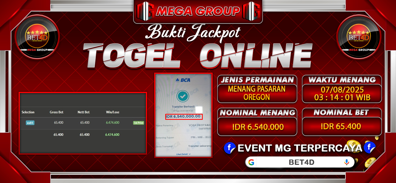 Bukti JP situs Bet4D hari Kamis, 07 Agustus 2025