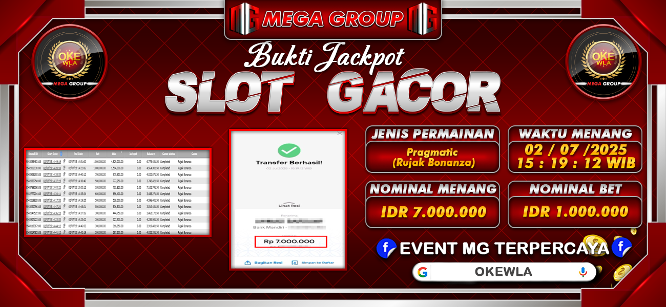 Bukti JP situs Okewla hari Kamis, 03 Juli 2025