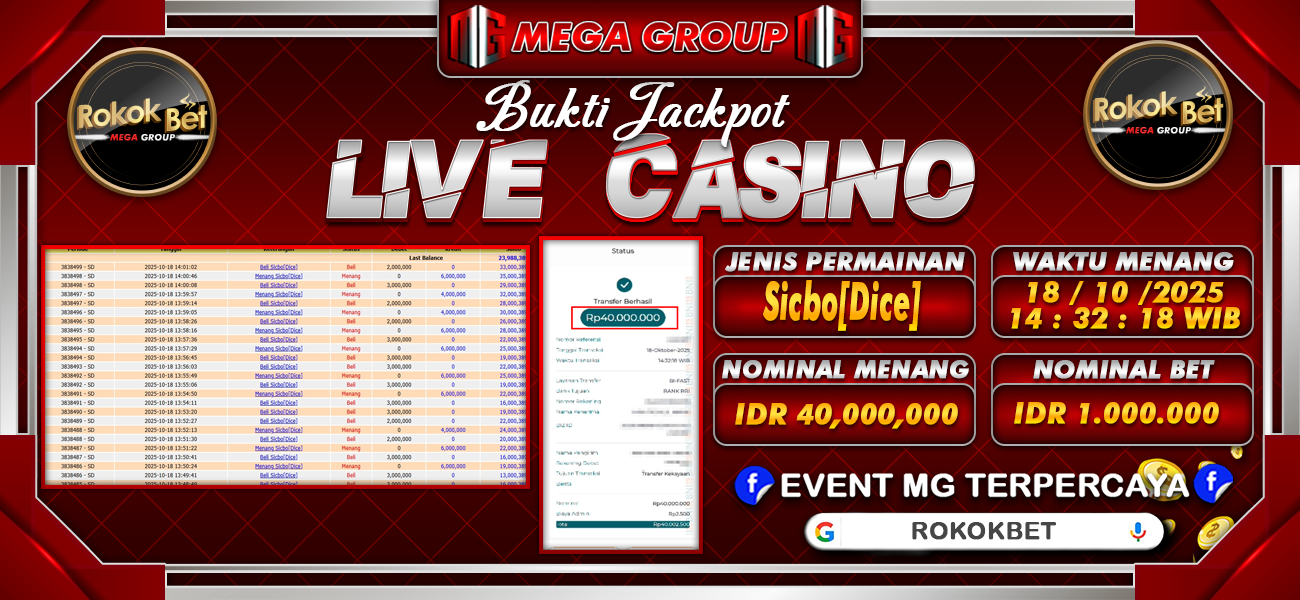 Bukti JP situs Rokokbet hari Sabtu, 18 Oktober 2025