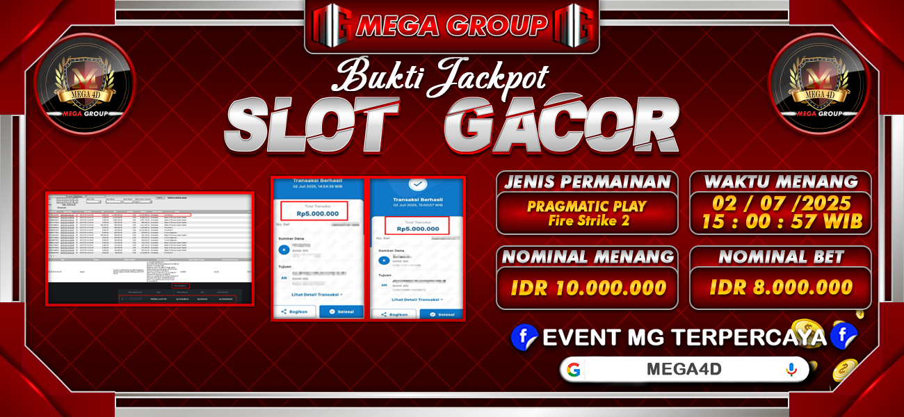 Bukti JP situs Mega4D hari Kamis, 03 Juli 2025