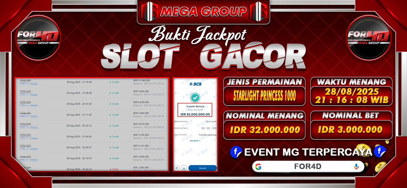 Bukti JP situs For4D hari Jumat, 29 Agustus 2025