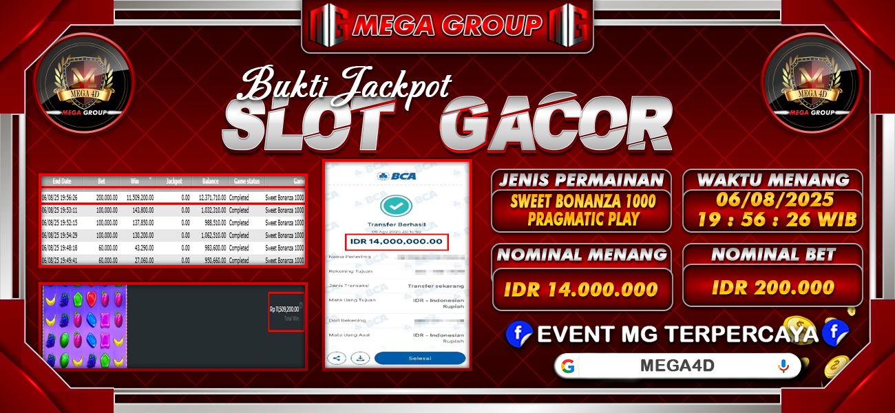 Bukti JP situs Mega4D hari Rabu, 06 Agustus 2025