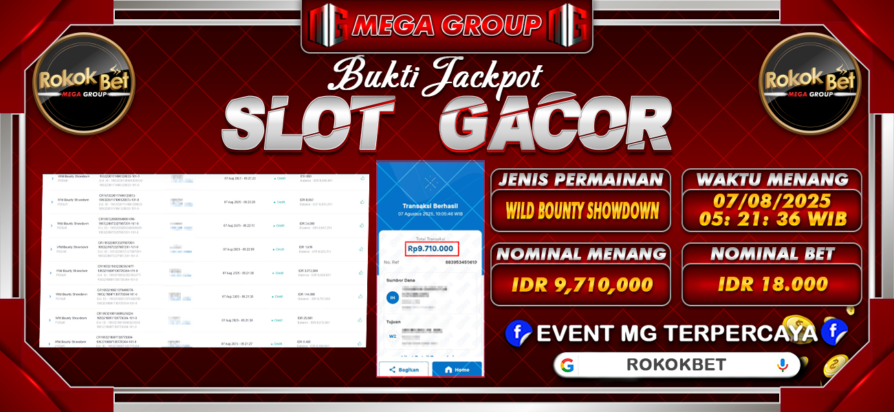 Bukti JP situs Rokokbet hari Kamis, 07 Agustus 2025