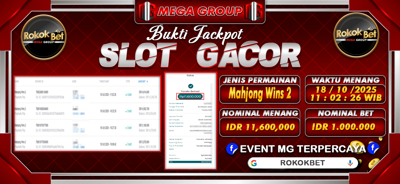 Bukti JP situs Rokokbet hari Sabtu, 18 Oktober 2025