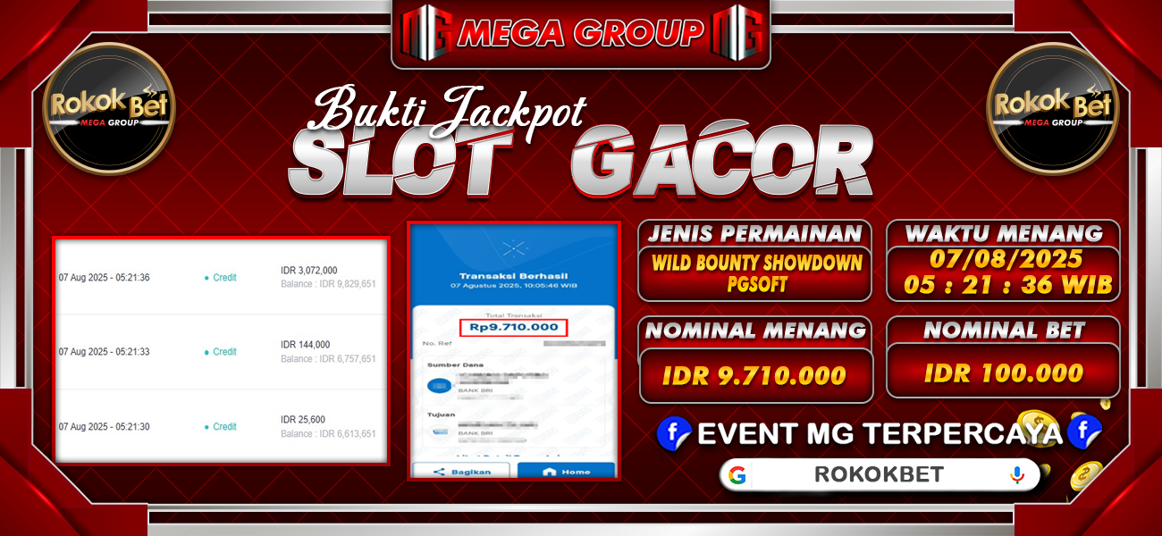 Bukti JP situs Rokokbet hari Kamis, 07 Agustus 2025