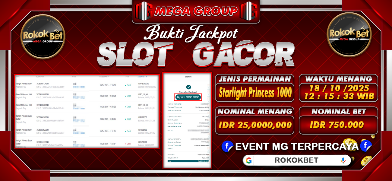 Bukti JP situs Rokokbet hari Sabtu, 18 Oktober 2025