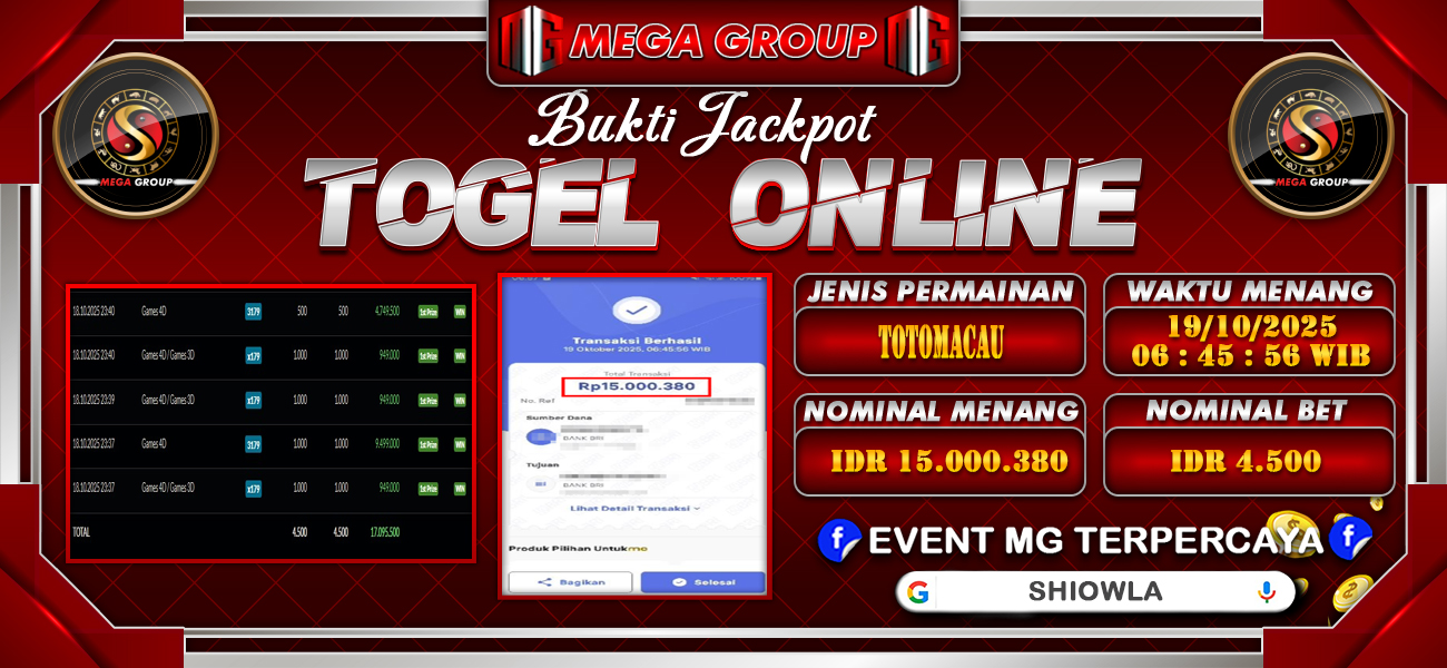 Bukti JP situs Shiowla hari Minggu, 19 Oktober 2025